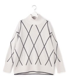 ICB L 【先行予約・洗える】ソフトカシミヤミックス ダイヤ柄ハイネックニット