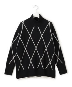 ICB L 【先行予約・洗える】ソフトカシミヤミックス ダイヤ柄ハイネックニット