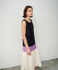 GRACE CONTINENTAL リネンタッチ配色ワンピース