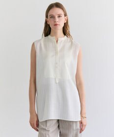 BEIGE， GOSHE / サテン切替 シアースタンドブラウス