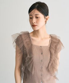 YECCA VECCA チュールラッフルノースリーブカーディガン