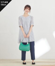 Tiaclasse L シフォンチェックパフスリーブチュニック