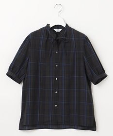 J.PRESS LADIES 【洗える】キュプラチェック フリルスタンドカラー ブラウス