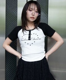 WEGO グラフィックラグランヘンリーネックT