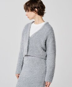 uncrave ヘアリー ラメ ニット ショート カーディガン（uncrave WHITE）