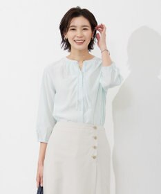 J.PRESS LADIES 【洗える】コットンアセVis ストライプ ギャザー ブラウス