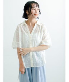 Te chichi カットワーク刺繍5分袖スキッパーシャツ