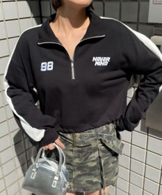 WEGO 刺繍ハーフジップショートスウェット