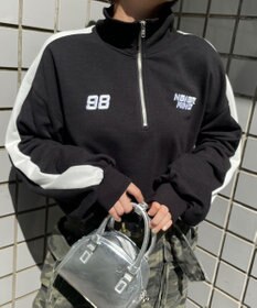 WEGO 刺繍ハーフジップショートスウェット