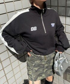 WEGO 刺繍ハーフジップショートスウェット