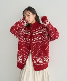 earth music&ecology ダブルzipノルディックカウチンニットカーディガン