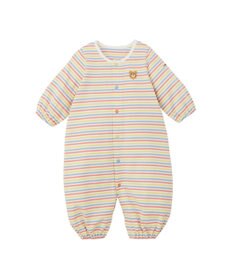 MIKI HOUSE HOT BISCUITS 【50-60cm】 みじんボーダー ワンポイント刺繍 ツーウェイオール