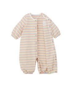 MIKI HOUSE HOT BISCUITS 【50-60cm】 みじんボーダー ワンポイント刺繍 ツーウェイオール