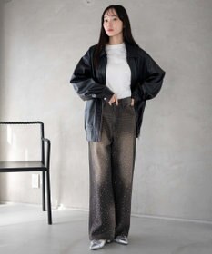 WEGO ラインストーンストレートデニムパンツ