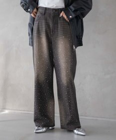 WEGO ラインストーンストレートデニムパンツ