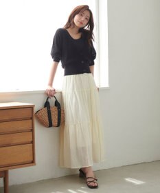 Feroux 【洗える】コットンボイルティアード スカート