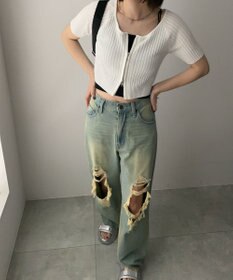 WEGO ダブルジップオフショルニットトップス