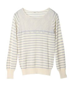 earth music&ecology レースボーダーニットプルオーバー