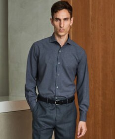 GOTAIRIKU 新色/キングサイズ入荷【シワになりにくい/ストレッチ/洗える】ウールライク シャツ_カッタウェイカラー