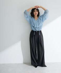 Green Parks チェックシアーフリルブラウス