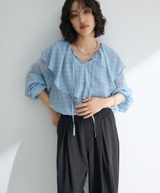 Green Parks チェックシアーフリルブラウス