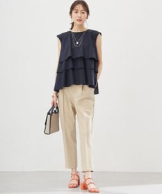 組曲 【WEB限定】コットンレーヨンシャーティングノースリーブ ブラウス