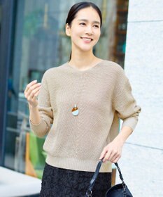 自由区 リネンミドルゲージプルオーバー ニット ベージュラメ