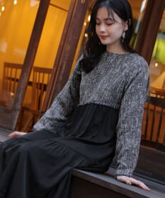 Tiaclasse 【洗える】ドッキングツイードワンピース