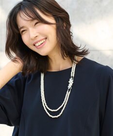 ANY 【ブローチ付】二連パールショートネックレス