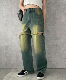 WEGO ヴィンテージウォッシュサイドカットデニムパンツ