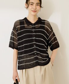 AMERICAN HOLIC 透かし編み襟付きニットカーディガン