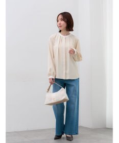 Te chichi パール釦配色タックブラウス