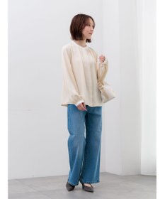 Te chichi パール釦配色タックブラウス