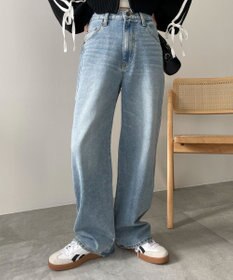 WEGO 【新色追加/美脚/XSSMLサイズ展開】ストレートデニムパンツ