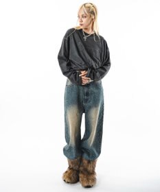 WEGO 【ユニセックス着用ITEM】スーパーバギーラインストーンデニムパンツ