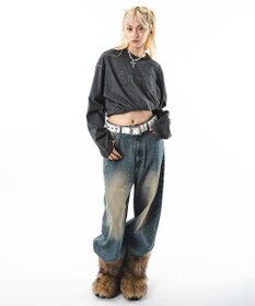 WEGO 【ユニセックス着用ITEM】スーパーバギーラインストーンデニムパンツ