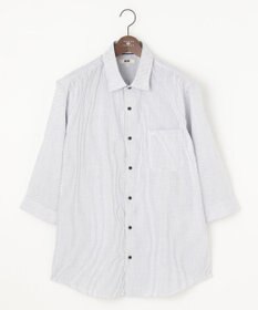 JOSEPH ABBOUD 【キングサイズ・サスティナブル・７分袖】コットンリヨセルリネンコードストライプ シャツ