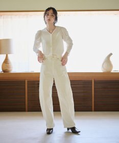 #Newans 【洗濯機可／ 前後着用可】 ギャザースリーブシアーベロアカーディガン