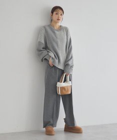 earth music&ecology 【洗濯機洗い可】アンチピリングC/Aパッチワークケーブルニット