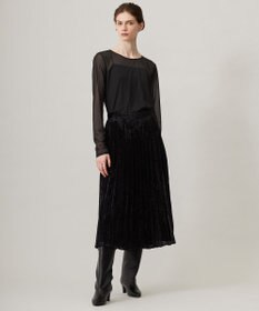 ICB 【洗える】 シアーベルベット プリーツスカート