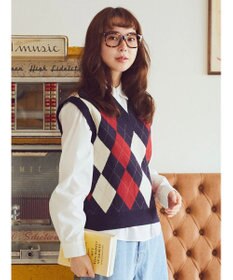 earth music&ecology アーガイルニットベスト