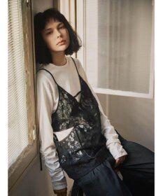 Green Parks AnriettMusee シャーリングスリーブＴシャツ＋レースキャミソールＳＥＴ
