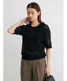 Green Parks メッシュポロ衿ニットプルオーバー