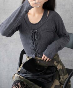 WEGO レイヤードレースアップ長袖トップス