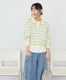 CRAFT STANDARD BOUTIQUE シアーボーダーポロ衿ニットプルオーバー