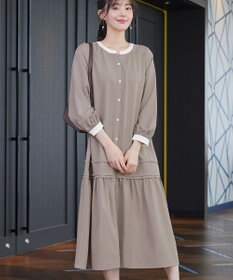 Tiaclasse L ピンタックギャザークレリックシャツワンピース