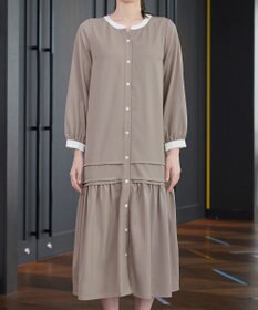 Tiaclasse L ピンタックギャザークレリックシャツワンピース