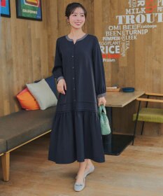 Tiaclasse L ピンタックギャザークレリックシャツワンピース