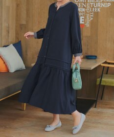 Tiaclasse L ピンタックギャザークレリックシャツワンピース