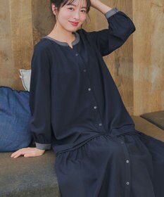 Tiaclasse L ピンタックギャザークレリックシャツワンピース